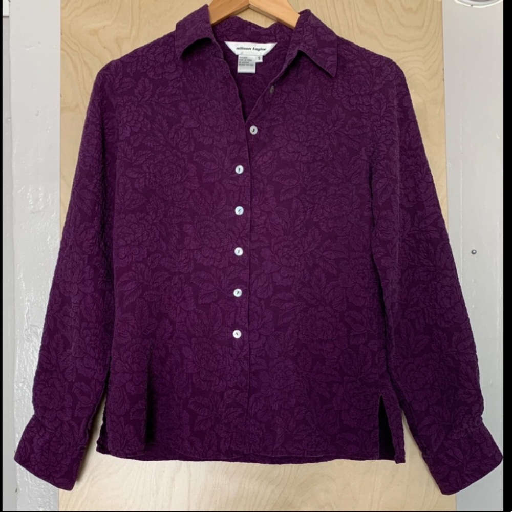 3/$15 Purple embossed silk shirt sz S